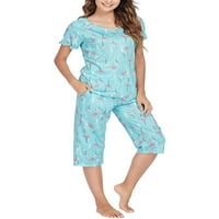 Bomotoo ženske ležerne pidžame postavlja vrhove i hlače kaprisu sa džepovima labav salona za spavanje