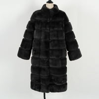 Hinvhai ženski kaput plus veličina ženske dame topla krznena kaput jakna zimska solidna V-izrez vanjska odjeća crna 12