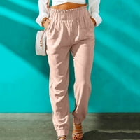 Ženske pamučne pantalone s elastičnim strukom bočni džepovi visoke ležerne pantalone sa labavim pantalonama