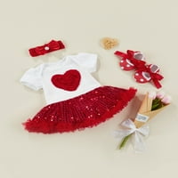 Arvbitana Baby Girl Court, srce uzorak kratkih rukava Tulle Haljina ROMper + Headband + Cipele