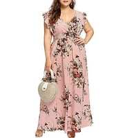 Meitianfacai Ljetne haljine za žene Women plus veličina Ljeto V izrez cvjetni print Boho haljina bez rukava plus veličina haljina