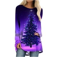 Žene tunike vrhovi božićne klirence jeseni modni modni novost Xmas Tree Ispis CrewNeck majice dugih