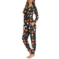 Pajamas Pajamas Top i hlače Thermal Plus size Spavaće odjevanje za žene Halloween Ghost Lagana koža slobodna labava ugradnja posada 4xl joga odjeća
