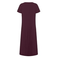 Haljine za žene kratki rukav Maxi dužina gležnja, casual okrugla izrez Čvrsta ljetna haljina za vino