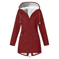 Ženska jakna s poklopcem plus vjetar plus veličina topli baršunast dugi kaput jakna lubenica crvena