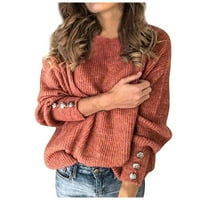 Žene dugih rukava Top Plus Veličina Ženska modna pulover u boji okrugli izrez Topli dugi rukav džemper