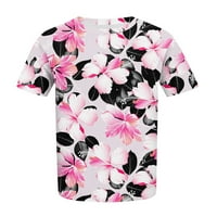 Ženski Ljeto plus veličine kratkih rukava Crewneck vrhovi cvjetni print casual labavi t majice ružičasta