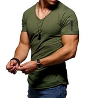 Tking modni muškarci V-izrez mišići Sports Fitness Modni kratki rukav Slim zip majica - Army Green XXL