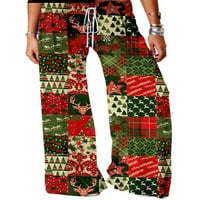 Colisha nacrtajuće hlače za žene casual labavi božićni salon palazzo hlače crvena zelena s