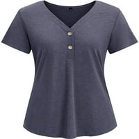 Podplug dugačak tipka V-izrez Solid Boja majica s kratkim rukavima Labava urbanu majicu