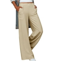 Pamučne pantalone za nogu pamuka za žene bastrične strugove casual pantalone sa džepovima čvrste boje
