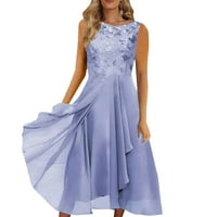 Ocivier ženski šifon patchwork okrugli vrat Sequin Print Maxi suknja Duga haljina haljina Žene Ležerne