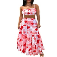 Merqwadd Žene Ljetna suknja Set cvjetnog tiska CAMI High Squik Maxi suknja Tinered Ruffle Boho Beach Suk