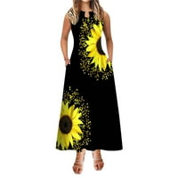 Mini haljine za žene Linijska haljina maxi dugi haljina bez rukava cvjetni ispiši za ispis ljetna okrugla