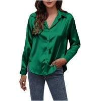 Ženska modna ovratnica na dugih rukava puna boja casual majica Tee vrhova vojska zelena s