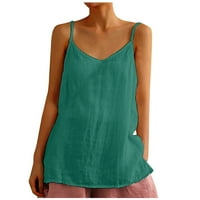 Ženske boho posteljine V izrez Camisole majice Spaghetti trake Term Summer Bluze bez rukava Green XL