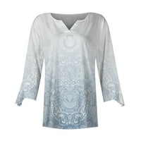 Cleance Women Trendy Print Tunic bluza Ruka rukava V-izrez Loove pulover udobne meke vrhove svijetloplava