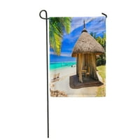 Opuštajući tropski praznici s pejzažom s plažom Bungalow pod palmim stablom mauricijus vrtna zastava ukrasna zastava kuće baner