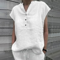Žene ljetne vrhove moda v izrez slobodno vrijeme kratki rukav čvrsti punjivi donosi bijeli XL