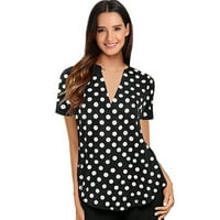 Miayilima Black XL majice za žene Ljeto Polka Dot kratki rukav V izrez Tunic Majica Bluza