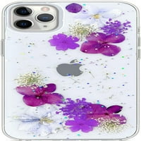 Dizajniran za iPhone Pro Presed Closet futrola Slatko Bling Glitter Sparkle Clear sa dizajnom Mekani silikon TPU sušena stvarna cvjetna estetska ženska futrola za fotografije za Pro Max