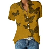 Yubatuo ženski ljetni kratki rukav do kasuta V-izrez majica Ležerni leptir za žene žuti s