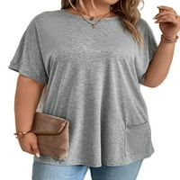 Ženski plus casual obični okrugli vrat kratkih rukava svijetlo siva plus majica veličine