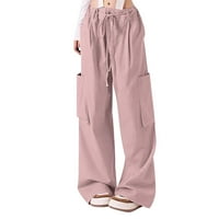 TOQOT ženske gaće za ženske gaćice - Vintage sa džepovima Elastični struk Vintage Modne povremene hlače za široke noge ružičaste veličine 3xl