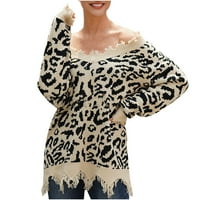 Ženski džemper s dugim rukavima V-izrez Leopard Ispis pulover zvezda zvezda zvezda za muškarce i dječake