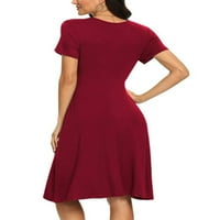 Eleluny Women V izrez Skraćeno rukav Midi haljina za odmor Ležerne haljine Vino crveno 2xl