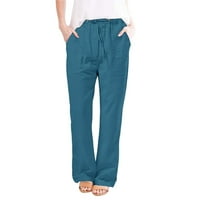 Levmjia Womens Hlače plus klirens Trendi čvrsti džep u boji Elastični struk Ravne hlače
