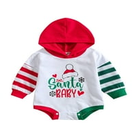 Calsunbaby Newborn Baby Girl Božićne s kapuljačom Romper Pismom Stripe Santa Claus Print Romper 0-18m