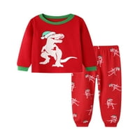 WRCNOTE dječaci Snowman Print Crew Neck Jesen Zimski set Xmas Sport Polka Dots Božićni setovi Duge rukave s dugim rukavima Outfit n 110 5t