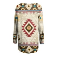 Ženske vintage grafičke grafičke posade Aztec konja dugih rukava GEMETRIC pulover Etnička grafička bluza jeseni proljetni modni odjeći