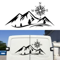 Crna Car Mountain Tree Compass Vinyl Grafički naljepnica za RV, Džip, Kamper, Kamion