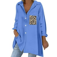 Olyvenn dugih rukava Bust Leopard Pocket Majica Ženske vrhove Plus size Ležerne prilike Moda Ženska
