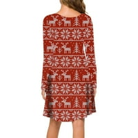 Žene svečane haljine Božićni tiskani O-izrez dugih rukava jelena Soft Fashion Party Swing radne haljine