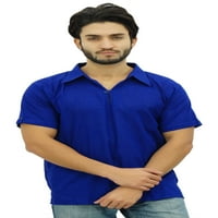 Atasi Muški kratki rukav plavi pamučni kurta košulja za ključeve indijske casual odjeće - mala