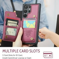 Novčanik sa držačem kartice za Samsung Galaxy S Ultra 5g, RFID blokiranje Flip Case PU kože Folio Case Kickstand Card Slots Case Magnetic Poklopac za žene i muškarce-vino crveno