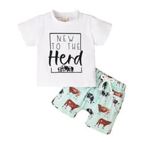TODDLER Baby Girl Ljetna odjeća Dječaci kratki rukav pism crtani krava otiska majica Tors Shorts Outfit 12- mjeseci