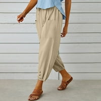 Hesxuno modne žene ljetne casual labavo pamučne i posteljine džepove čvrste pantalone hlače