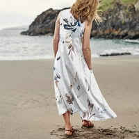 Duge ljetne haljine za žene Ženske haljine za odmor na plaži Tasterne haljine bez rukava Cvjetno tiskano
