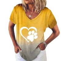 Bazyrey Womens V-izrez Ženski kratki rukav Graphic Prints Pulover modne majice tunika žuti s