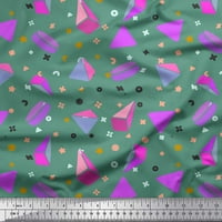 Soimoi Green Poly Georgette tkanina piramida i trokut Geometrijski print Šivaći tkaninu dvorište široko
