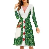 Kreativna Xmas Drvena dizajna Ženska haljina dugih rukava swirl haljina, vrat za posade ženske haljine