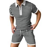 Ljetna casual muškog proljeća Ljetni kratki rukav Zip Lapel Houndstooth print casual sportski odijelo