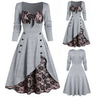 Giligiliso Holiday ponude za žene za čišćenje propusnice Plus veličine Party haljina cvijeta čipka umetnute mock gumb Bowknot Vintage haljina