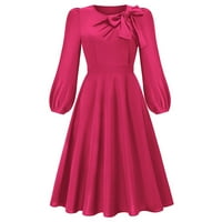 Ženske oblače ženski boho odmor s dugim rukavima srednje dužine okruglog izreka A-line haljina ružičasta