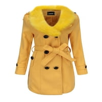 Dame Solid Boja Omotači Fluffy Holiday Jacket Gumb dolje Sredinska zimska topala graška kaputa od žute