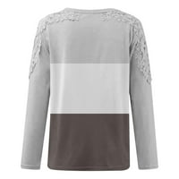 Ženske čipke šuplje vrhovi padajuće hladne majice s dugim rukavima Crewneck bluze casual labavo pulover